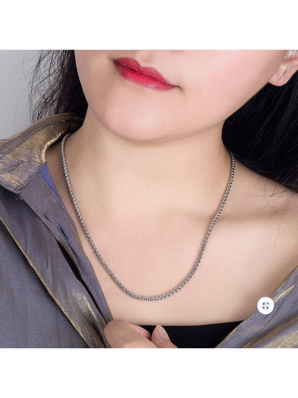925 Sterling Silver Square Rolo Link Choker Necklace for Men & Women - 18" to 28 - Picture 4 of 9